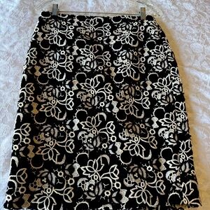 Talbots Black and White Floral Lace Pencil Skirt